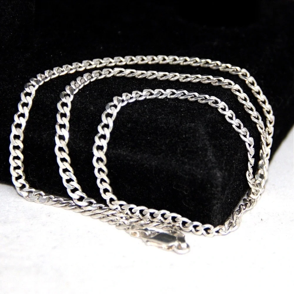 925 Sterling Silver Curb Chain Necklace 20 Inch 3.7mm Italy Flat Link Men Women